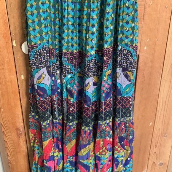 Anthropologie Abstract blue/green metallic maxi dress NWT - Picture 7 of 14